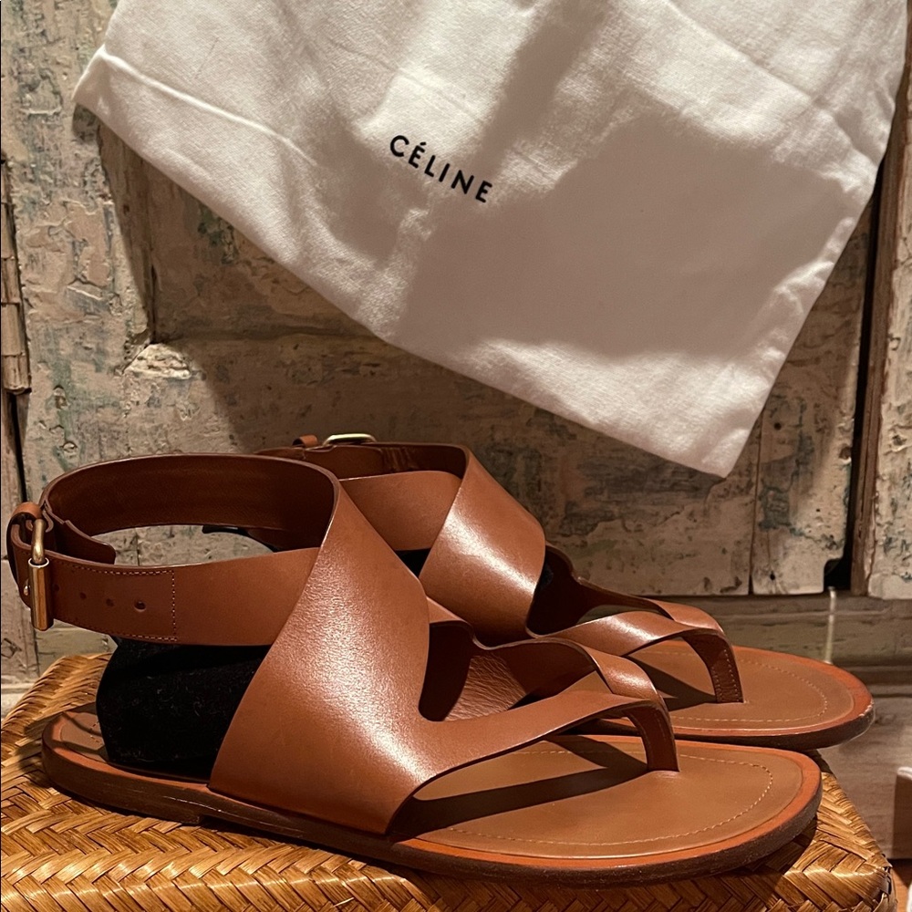 EUC Celine Cris-Cross Ankle Buckle Leather Sandals /Camel, 41, US 11/